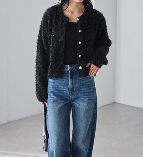 RANAN（ラナン）の「ゴールド調ボタンラメシャギーカーディガン（ニットカーディガン）」｜詳細画像