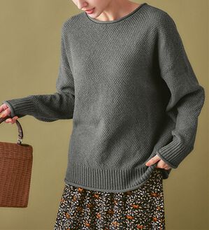 Viola e Viola（ヴィオラ エ ヴィオラ）の「【静電気防止】綿１００％鹿の子編みゆるニット（ニット・セーター）」｜杢チャコール