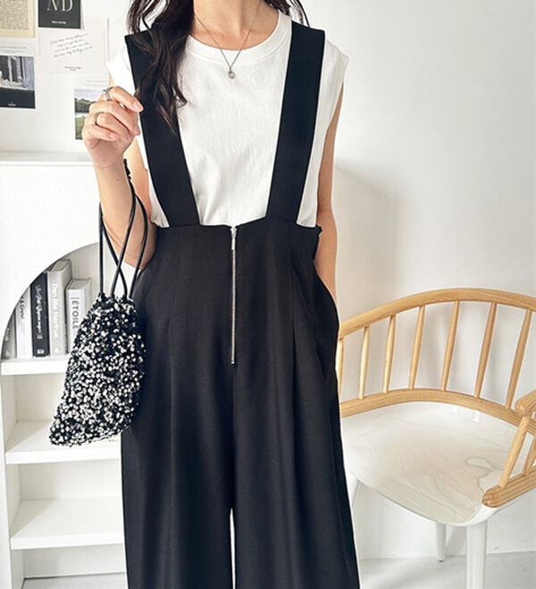 GeeRA（ジーラ）の「フロントジップハイウエストサロペット（オールインワン）」｜詳細画像