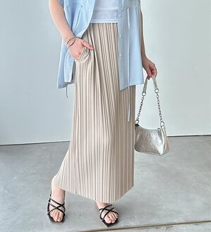 GeeRA（ジーラ）の「セルフカットプリーツナロースカート（ロングスカート）」｜ベージュ