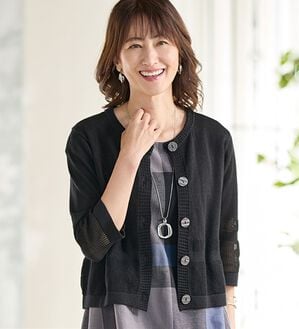 BELLUNA（ベルーナ）の「綿麻素材メッシュカーディガン（その他カーディガン）」｜黒