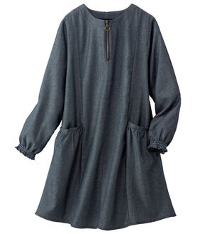 「サマ見え裏フリースデニム調かっぽう（エプロン）」｜ネイビー