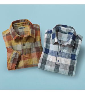 「【２色組】スラブ調先染めチェック柄リラックスシャツ（メンズシャツ）」｜2色組