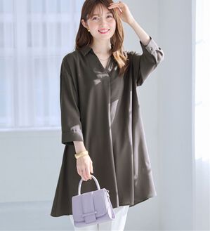 alotta（アロッタ）の「衿付きスキッパーとろみチュニックワンピース（チュニックワンピース）」｜チャコール