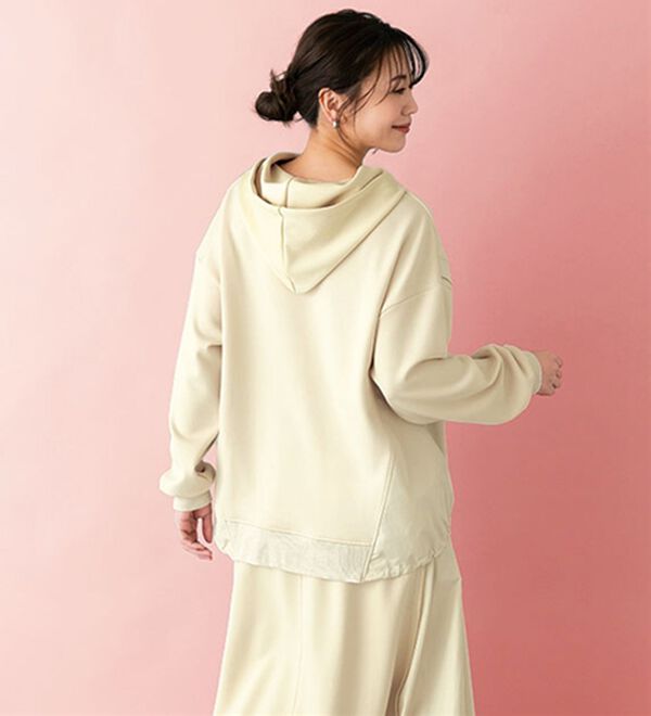 BELLUNA（ベルーナ）の「【ＳＭＡＲＴ　ＥＣＯ　ＪＥＲＳＥＹ】異素材切替フーディープルオーバー（カットソー）」｜詳細画像