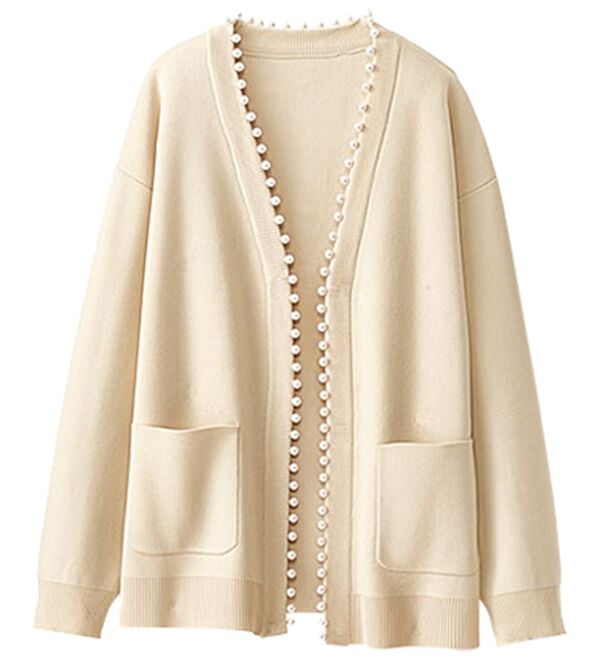 BELLUNA（ベルーナ）の「パール使いノーカラーカーディガン（ニットカーディガン）」｜詳細画像