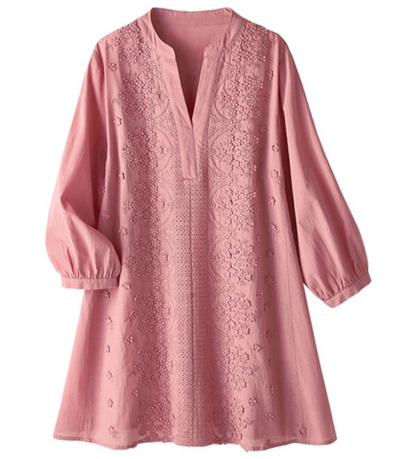 ルフラン（ルフラン）の「綿１００％花刺しゅうブラウス（ブラウス）」｜ローズ