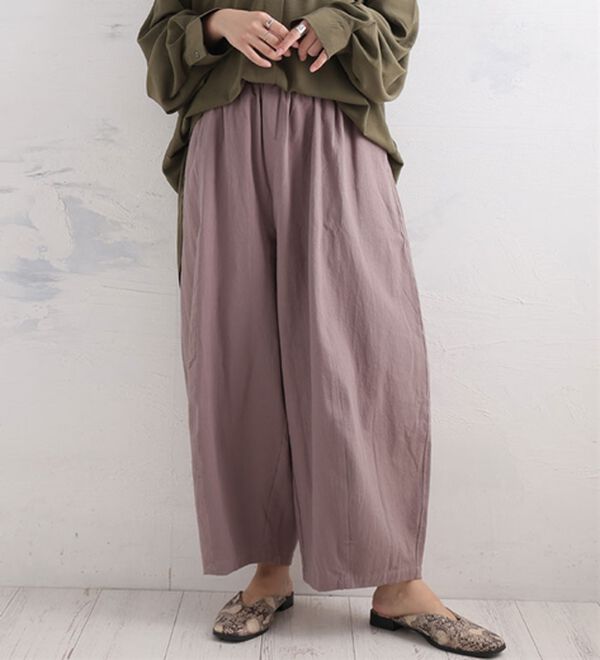 A HAPPY MARILYN（アハッピーマリリン）の「【Ｌ～８Ｌ】綿１００％ さらっと優しいコットン バレルレッグパンツ カーブパンツ 選べる２丈（ワイドパンツ・ガウチョ）」｜詳細画像