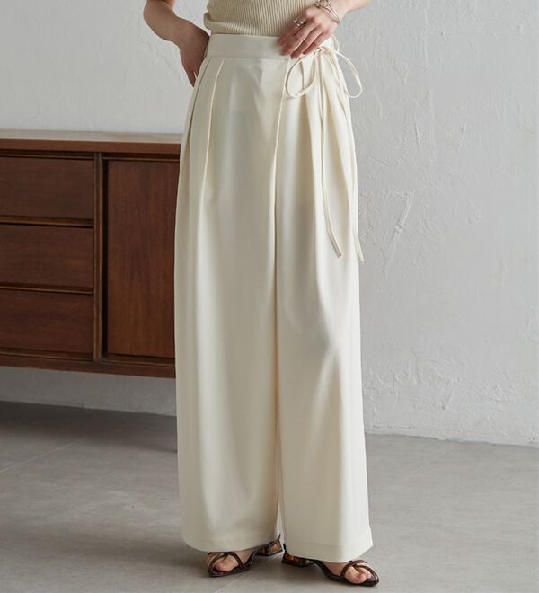 RANAN（ラナン）の「麻調2タックラップリボンパンツ（フルレングスパンツ）」｜詳細画像