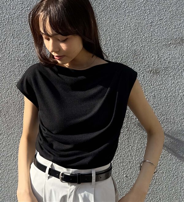 RANAN（ラナン）の「【ひんやり・ＵＶ】タックドレープフレンチスリーブカットソー（Tシャツ）」｜詳細画像