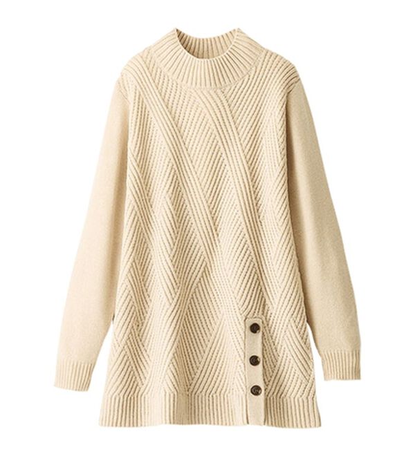 BELLUNA（ベルーナ）の「編地切替サイドボタンチュニック（チュニック）」｜詳細画像