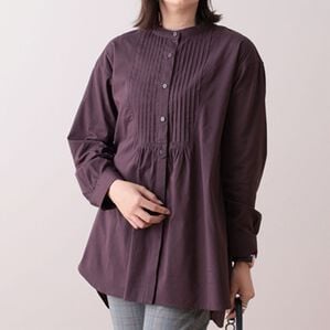BELLUNA（ベルーナ）の「バンドカラーピンタック使いシャツチュニック（チュニック）」｜ワイン