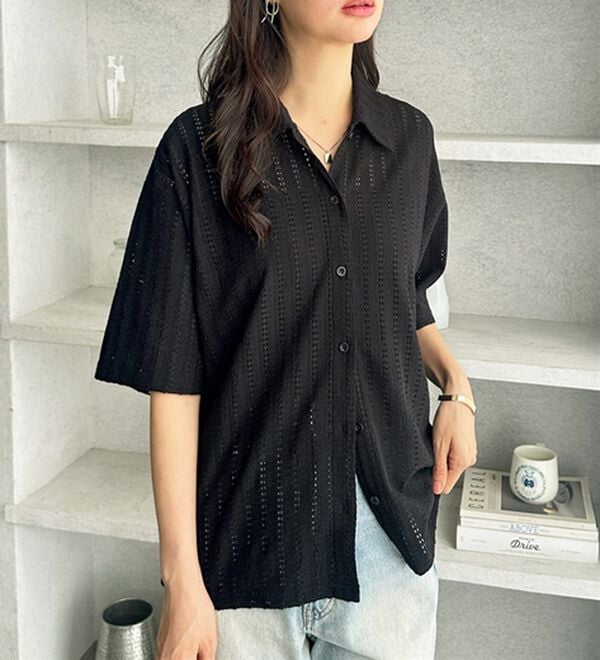 GeeRA（ジーラ）の「透かし編カットソーポロ衿シャツ（シャツ）」｜詳細画像