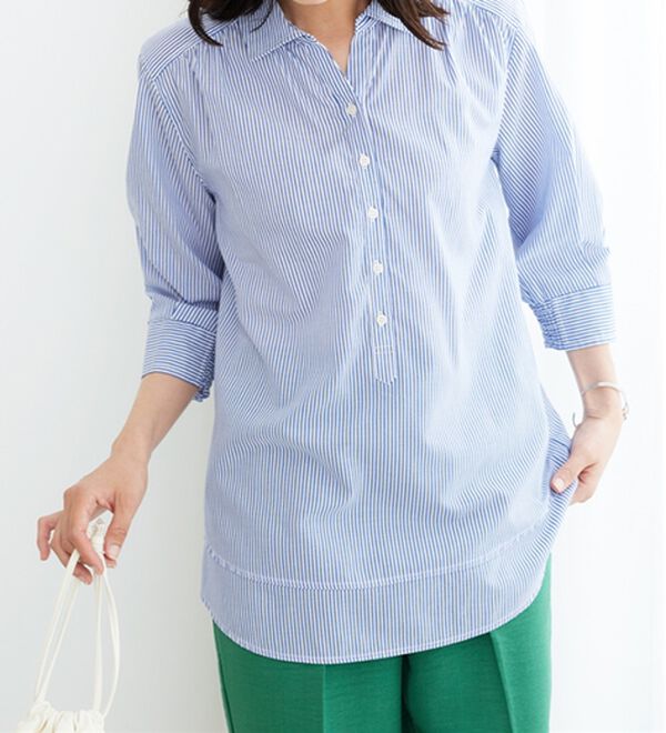 BELLUNA（ベルーナ）の「【シワになりにくい】サラリ快適！ギャザー使いシャツチュニック（チュニック）」｜詳細画像