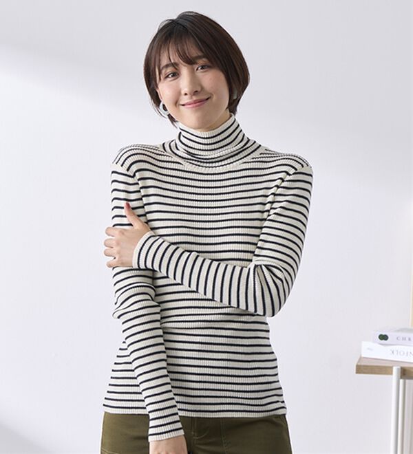 BELLUNA（ベルーナ）の「＜＆ｃｏｃｏｃｈｉ＞ハピネスコットン100％&times;吸湿発熱リブタートルニット（ニット・セーター）」｜詳細画像