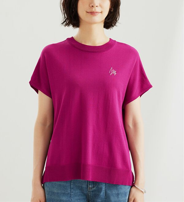 BELLUNA（ベルーナ）の「【快適Ｌａｂ．】シャリ冷！洗える多機能フレンチ袖ニットＴシャツ（ニット・セーター）」｜詳細画像