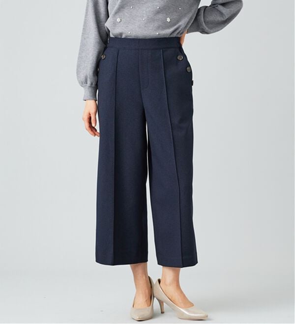 BELLUNA（ベルーナ）の「ウーリッシュ素材釦使いワイドパンツ（ワイドパンツ・ガウチョ）」｜詳細画像