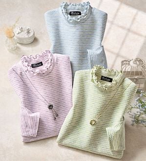 ルフラン（ルフラン）の「【３色組】日本製かすりジャカード涼やかプルオーバー（カットソー）」｜3色組