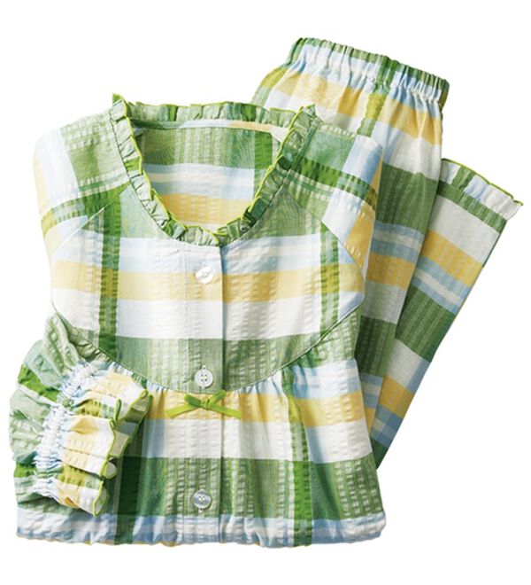 LAVIENNE（ラヴィエンヌ）の「サラッと涼感、綿１００％サッカーパジャマ（パジャマ・ルームウェア）」｜詳細画像