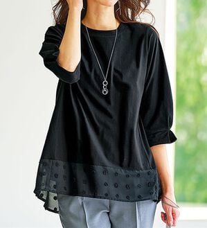 BELLUNA（ベルーナ）の「裾シアードット切替プルオーバー（カットソー）」｜黒