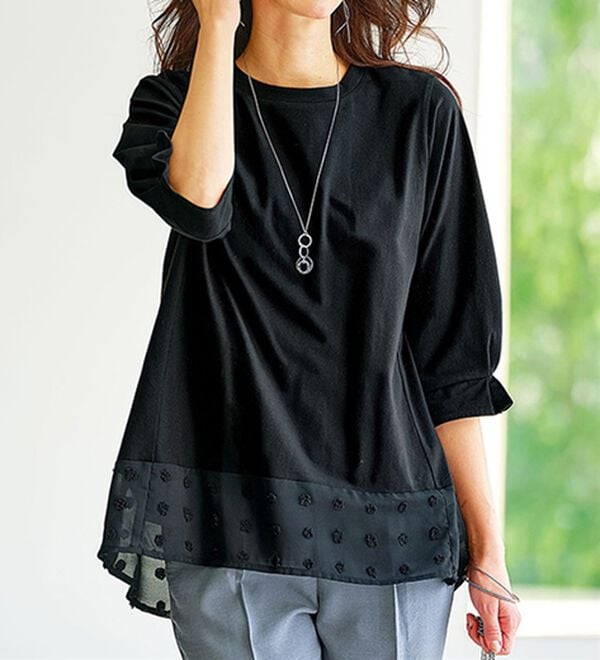 BELLUNA（ベルーナ）の「裾シアードット切替プルオーバー（カットソー）」｜黒