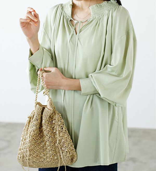 GeeRA（ジーラ）の「リボン付スキッパーブラウス（ブラウス）」｜詳細画像