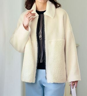 ルフラン（ルフラン）の「ボア切替デザインコート（ショートコート）」｜アイボリー