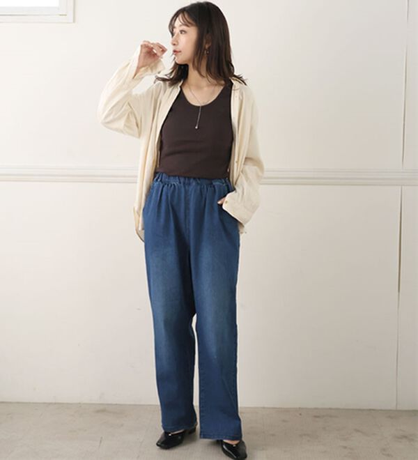 A HAPPY MARILYN（アハッピーマリリン）の「【Ｌ～８Ｌ】＜３丈から選べる＞ストレッチワイドデニム（ワイドパンツ・ガウチョ）」｜詳細画像