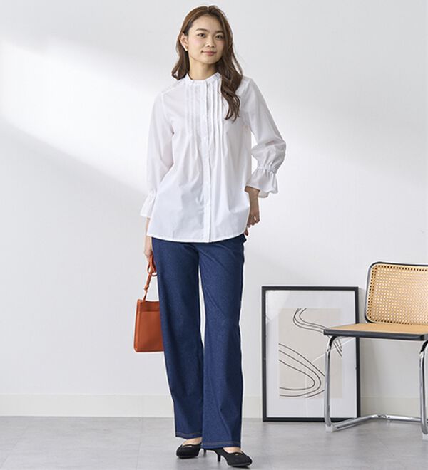 BELLUNA（ベルーナ）の「【選べる裏側】ぐん伸びニットデニムワイドパンツ（フルレングスパンツ）」｜詳細画像