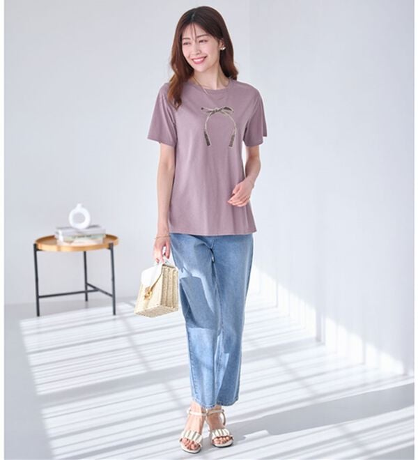 alotta（アロッタ）の「大人かわいいプリント綿混Ｔシャツ（Tシャツ）」｜詳細画像