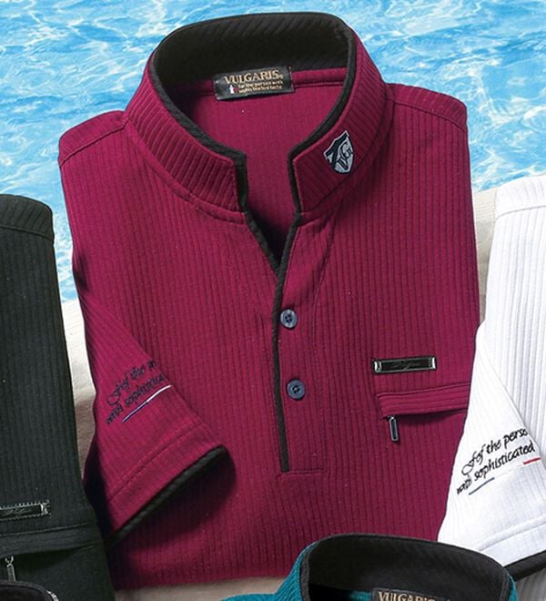 「二重衿７分袖シャツ（メンズカットソー）」｜ワイン