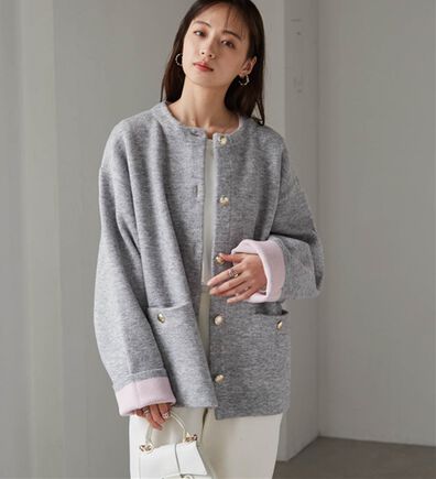 RANAN（ラナン）の「裏配色ゴールド調ボタンニットコーディガン（ニットカーディガン）」