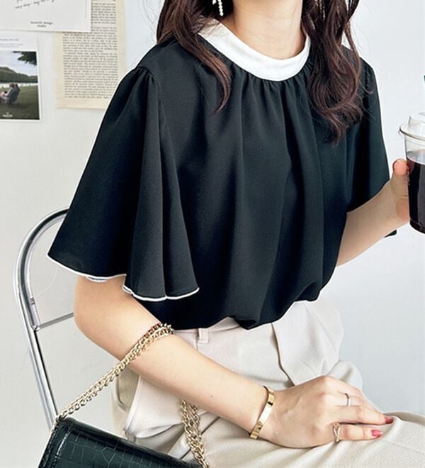 GeeRA（ジーラ）の「前後２ＷＡＹ配色フレアー袖ブラウス（ブラウス）」｜詳細画像