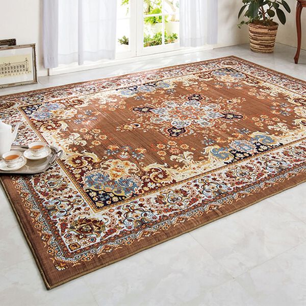 「【４／３０まで早割】厚みが選べる高級柄プリントはっ水カーペット（カーペット）」｜ブラウン