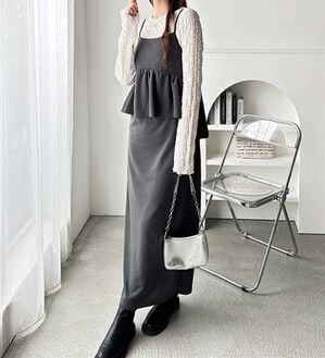 GeeRA（ジーラ）の「楽ちん！ペプラムキャミワンピース（カットソーワンピース）」｜チャコール