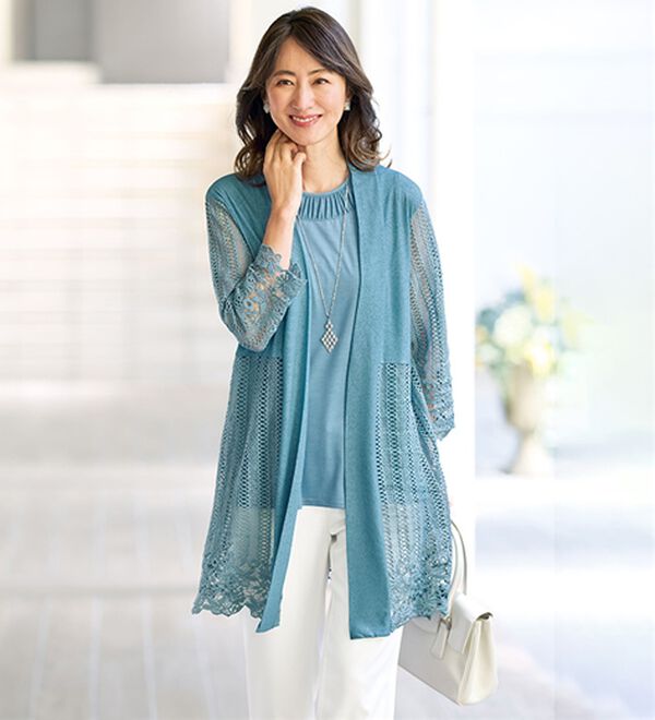 BELLUNA（ベルーナ）の「ケミカルレース使いトッパーアンサンブル（アンサンブル）」｜詳細画像