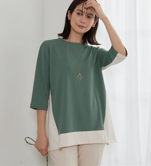 BELLUNA（ベルーナ）の「ドロスト使い配色デザインチュニック（チュニック）」｜グリーン系