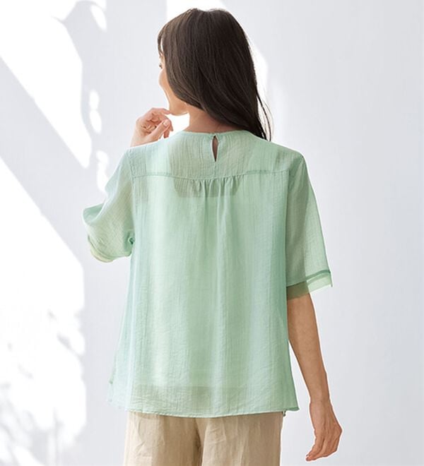 BELLUNA（ベルーナ）の「涼やかな透け感花柄刺しゅうブラウス（ブラウス）」｜詳細画像