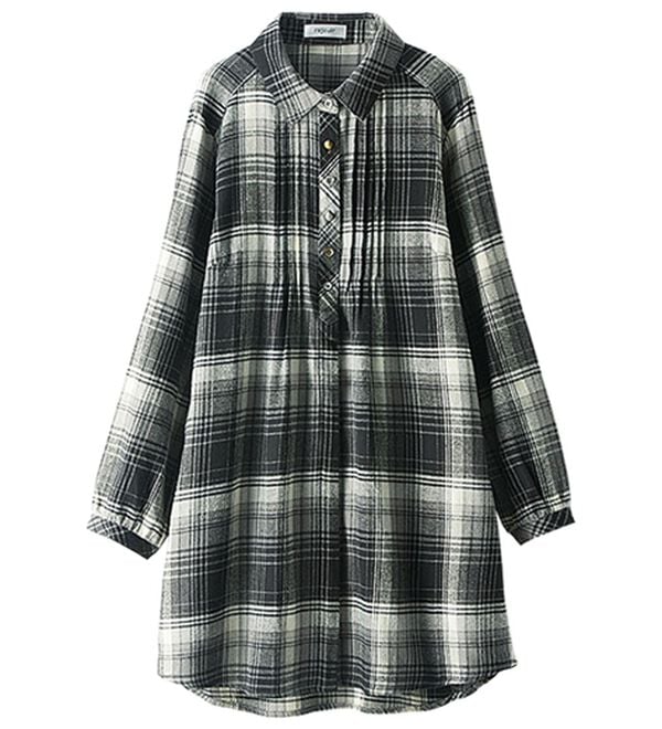 BELLUNA（ベルーナ）の「多ボタン使いチェック柄シャツチュニック（チュニック）」｜モノトーン系