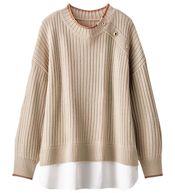 BELLUNA（ベルーナ）の「金ボタン使い重ね着風ニットチュニック（チュニック）」｜詳細画像