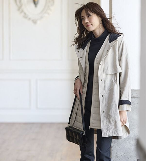 BELLUNA（ベルーナ）の「おしゃれの主役！蓄熱中わたベスト付配色コート（ハーフコート）」｜詳細画像
