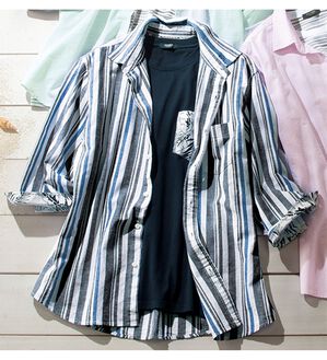 「ひんやり綿麻即戦力アンサンブルセット（メンズシャツ）」｜ホワイトセット