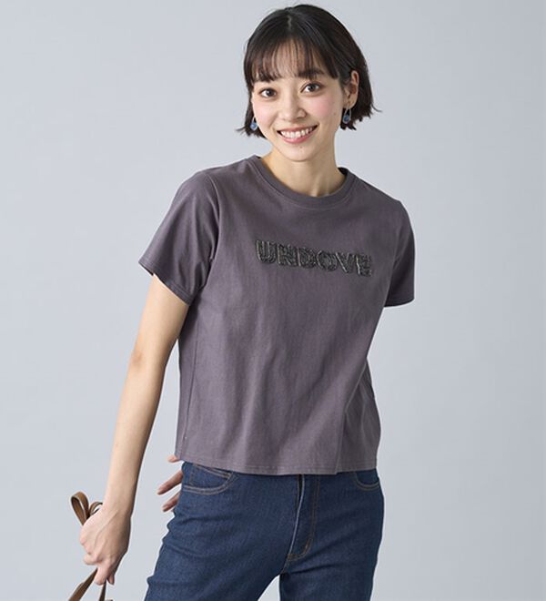 BELLUNA（ベルーナ）の「【UNDOVE】綿１００％ツイードロゴショート丈Ｔシャツ（Tシャツ）」｜詳細画像