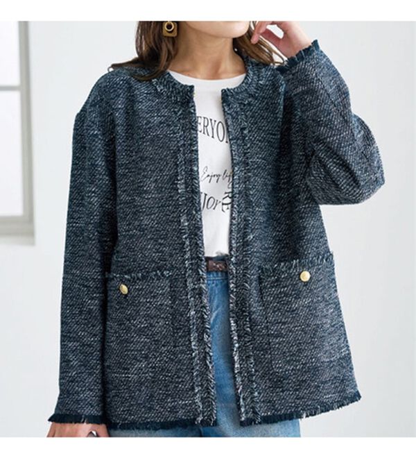 BELLUNA（ベルーナ）の「ツイード調素材フリンジ使いセットアップ（スカートスーツ）」｜詳細画像