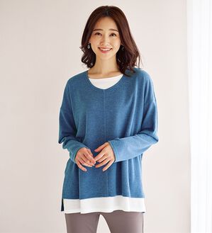 BELLUNA（ベルーナ）の「杢調素材レイヤード風チュニック（チュニック）」｜ブルー