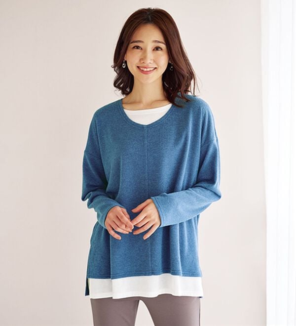 BELLUNA（ベルーナ）の「杢調素材レイヤード風チュニック（チュニック）」｜ブルー