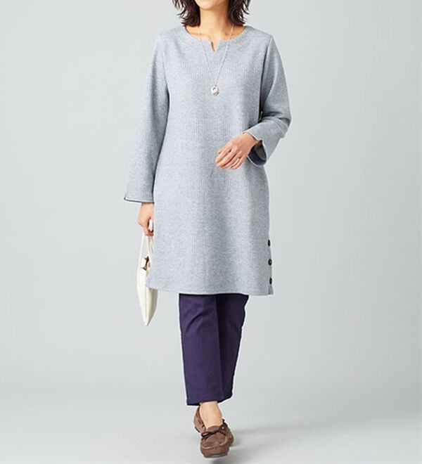 BELLUNA（ベルーナ）の「ボタン使いボーダージャカードワンピース（その他ワンピース）」｜詳細画像