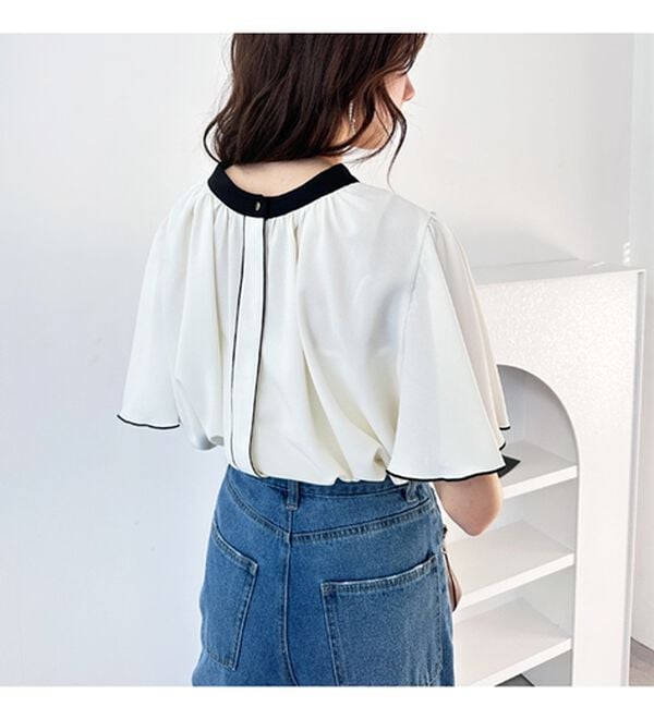 GeeRA（ジーラ）の「前後２ＷＡＹ配色フレアー袖ブラウス（ブラウス）」｜詳細画像