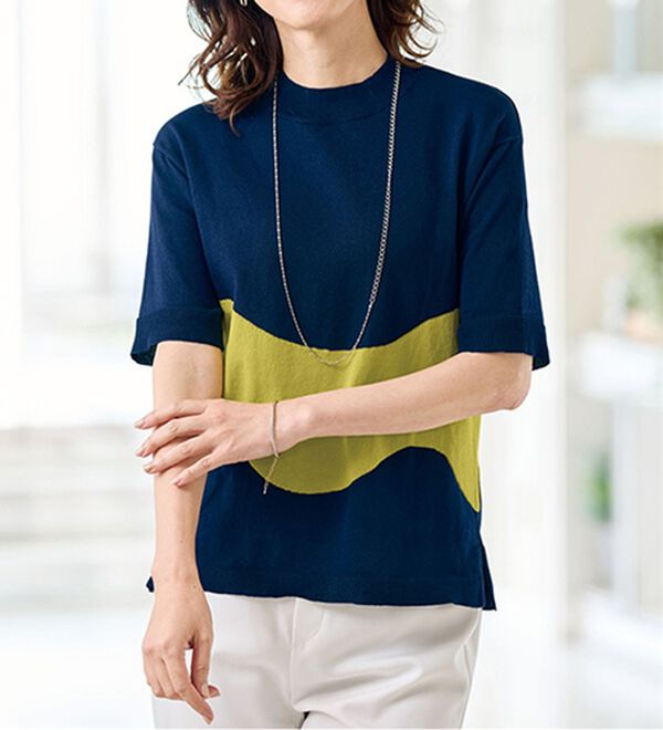 BELLUNA（ベルーナ）の「【２枚組】洗濯後乾きやすい！インターシャニットプルオーバー（ニット・セーター）」｜詳細画像