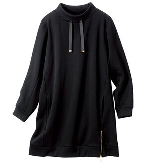 VINNO（ヴィノ）の「スタンドネック裏シャギーパーカーチュニック（チュニック）」｜ブラック